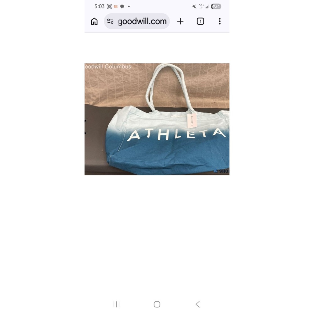 Athleta Women's Canvas Tote Bag Blue White Ombré Logo   the handle is dirty.